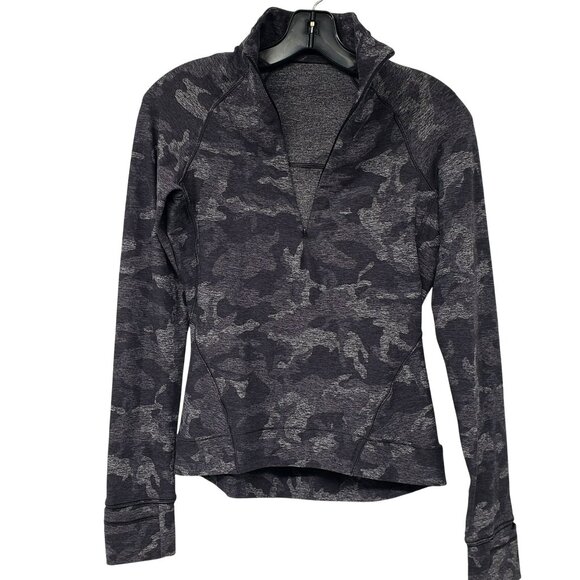 Lululemon Outrun the Elements 1/2 Zip Gray Camo Pullover Rulu Fabric Workout Top - Picture 1 of 12